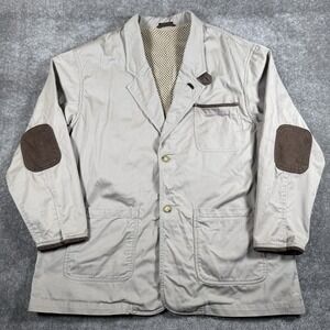 Vintage Guide Gear Jacket Men's XL Beige Safari Hunting Leather Trim Chin Strap
